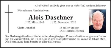 Traueranzeige Alois Daschner
