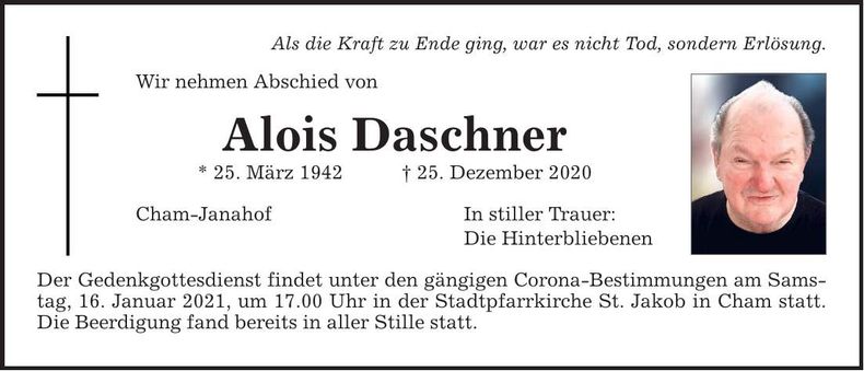 Traueranzeige Alois Daschner
