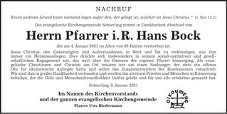 Traueranzeige Hans Bock