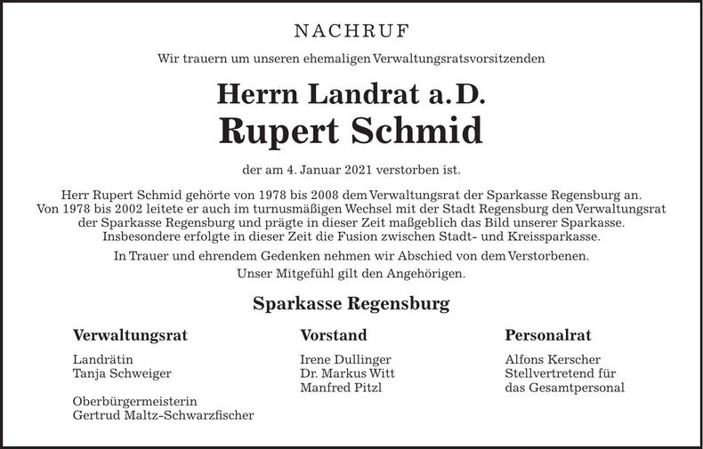 Traueranzeige Rupert Schmid