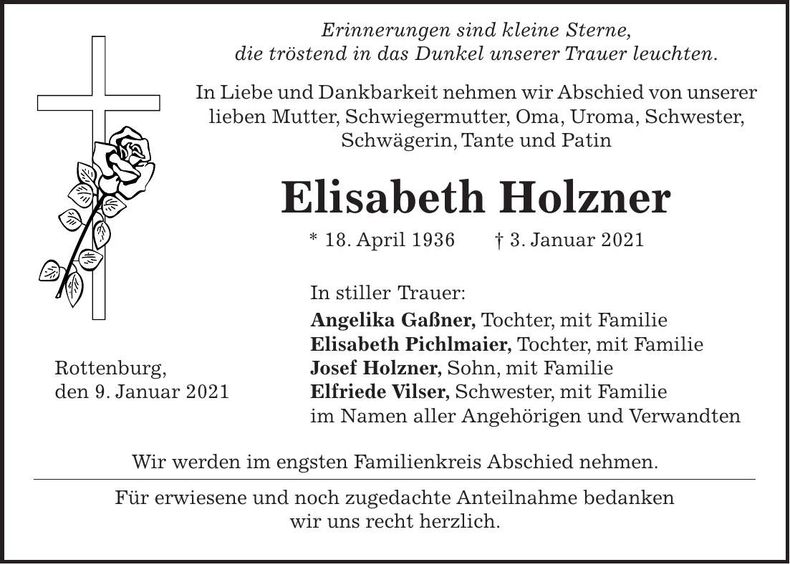 Traueranzeige Elisabeth Holzner