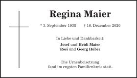 Traueranzeige Regina Maier