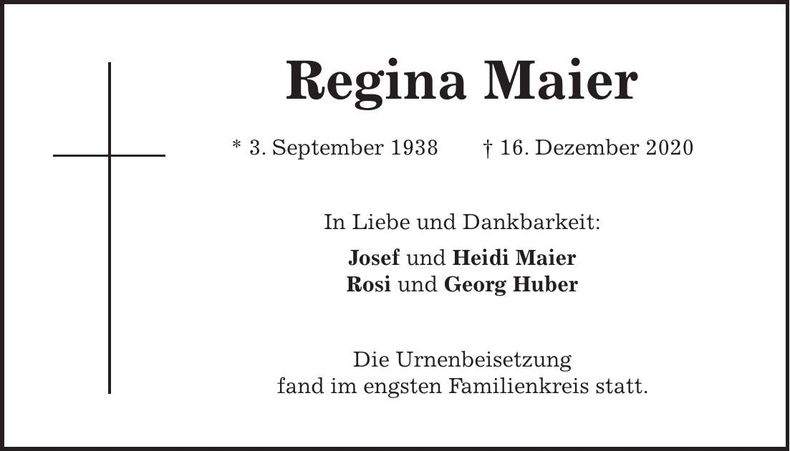 Traueranzeige Regina Maier