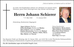 Traueranzeige Johann Schierer