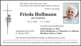 Traueranzeige Frieda Hoffman