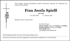 Traueranzeige Josefa Spießl