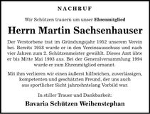 Traueranzeige Martin Sachsenhauser