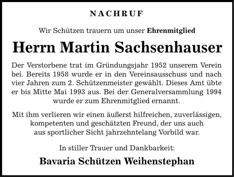 Traueranzeige Martin Sachsenhauser