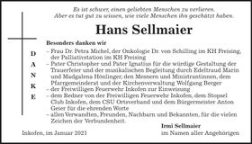 Traueranzeige Hans Sellmaier