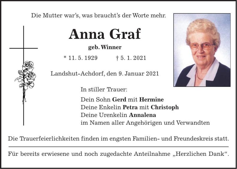 Traueranzeige Anna Graf