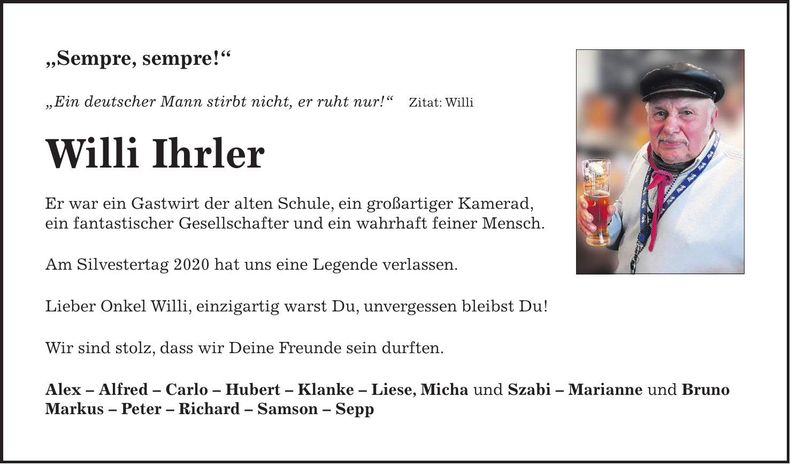 Traueranzeige Willi Ihrler