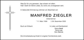 Traueranzeige Manfred Ziegler