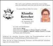 Traueranzeige Klaudia Kerscher