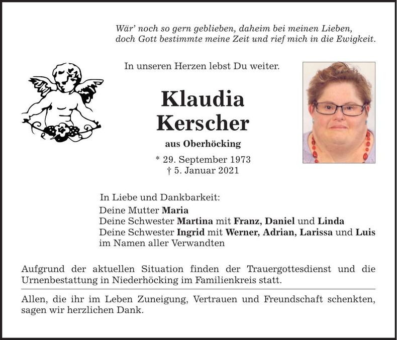 Traueranzeige Klaudia Kerscher