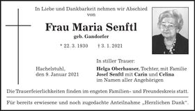 Traueranzeige Maria Senfl