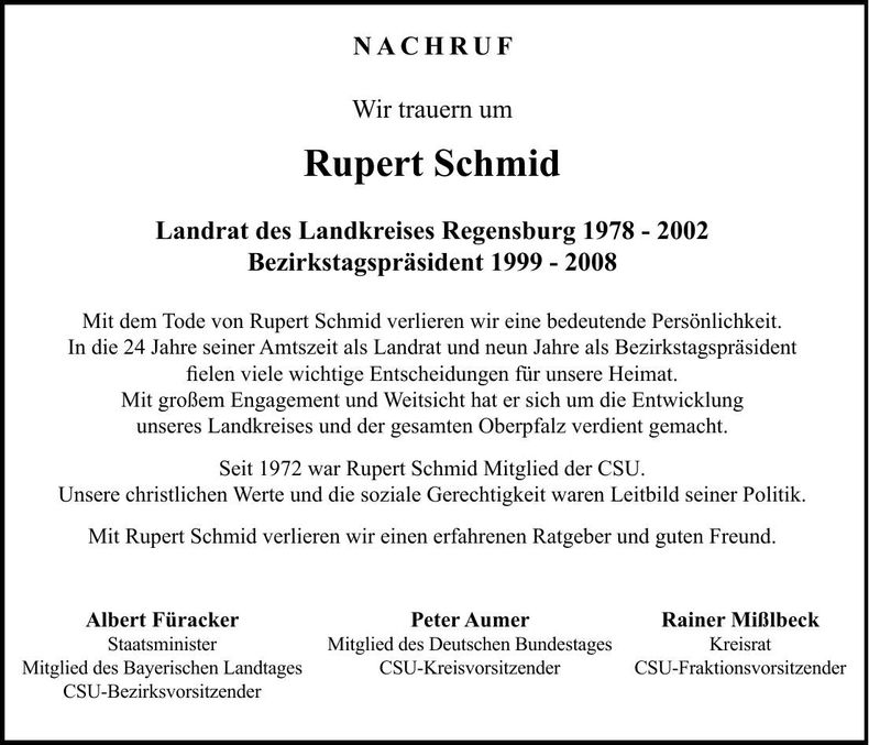 Traueranzeige Rupert Schmid