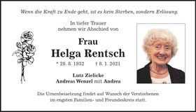 Traueranzeige Helga Rentsch