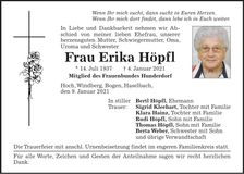 Traueranzeige Erika Höpfl
