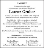 Traueranzeige Lorenz Gruber