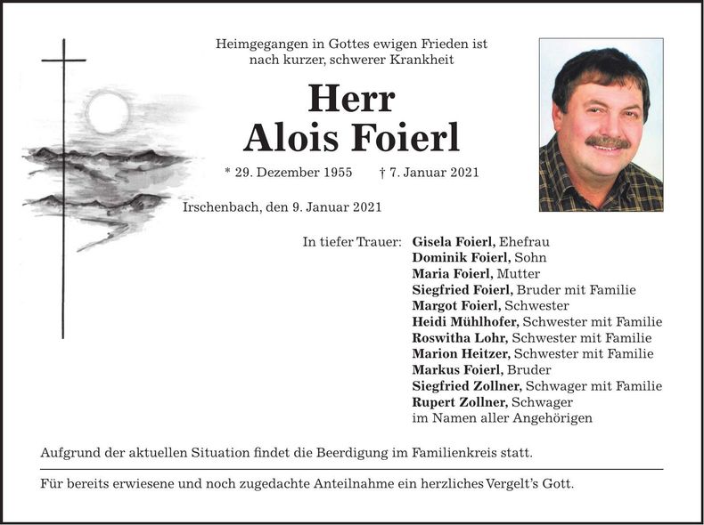 Traueranzeige Alois Foierl