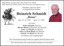 Traueranzeige heinrich Schmidt