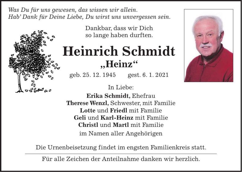 Traueranzeige heinrich Schmidt