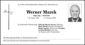 Traueranzeige Werner Marek