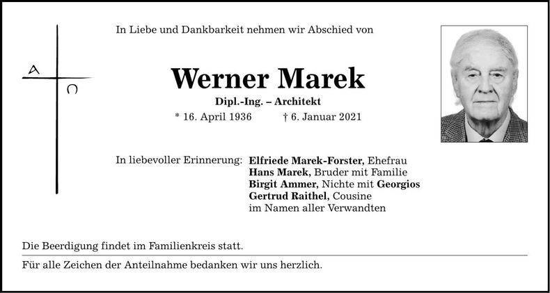 Traueranzeige Werner Marek