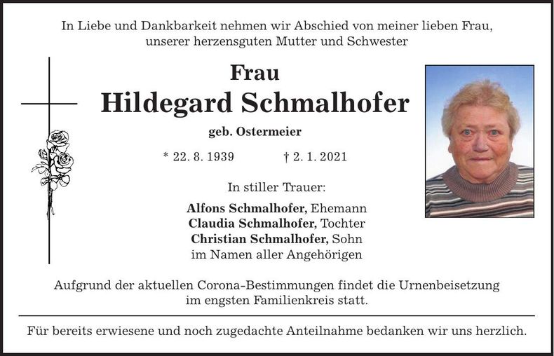 Traueranzeige Hildegard Schmalhofer