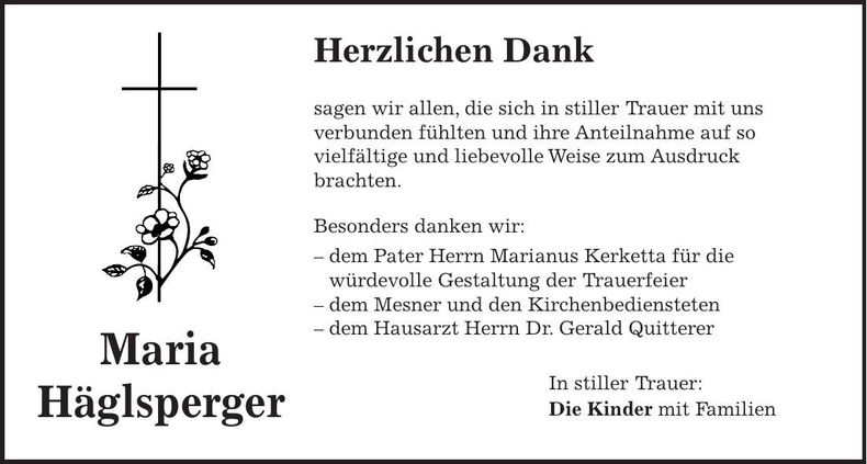 Traueranzeige Maria Häglsperger