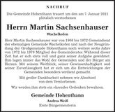 Traueranzeige Martin Sachsenhauser