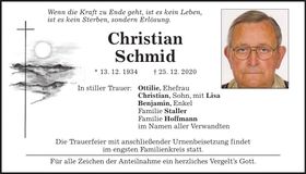 Traueranzeige Christian Schmid