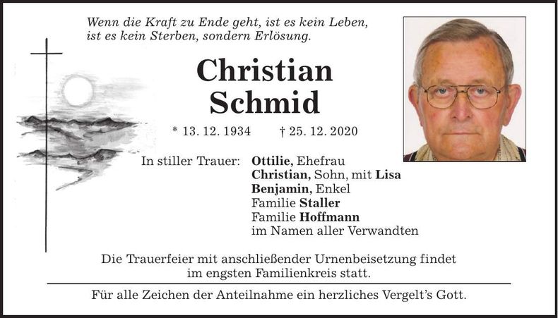 Traueranzeige Christian Schmid