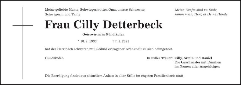 Traueranzeige Cilly Detterbeck