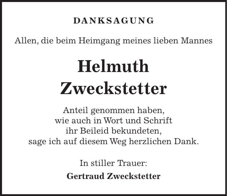 Traueranzeige Helmuth Zweckstetter