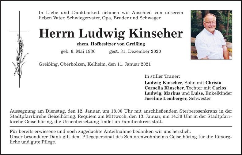Traueranzeige Ludwig Kinseher