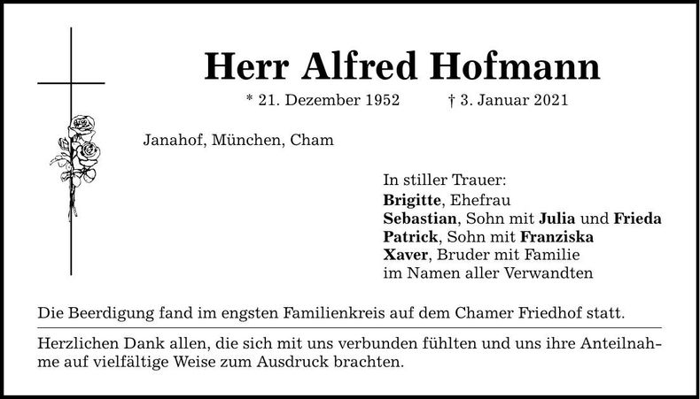 Traueranzeige Alfred Hofmann