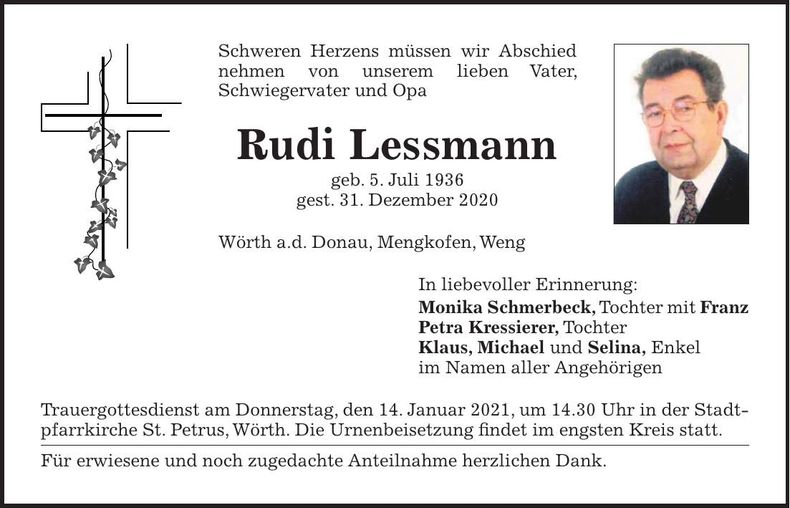 Traueranzeige Rudi Lessmann
