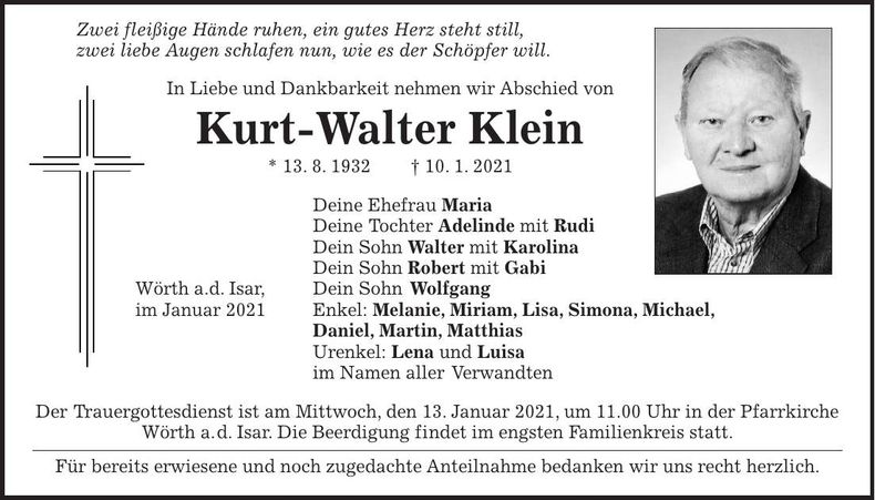 Traueranzeige Kurt-Walter Klein