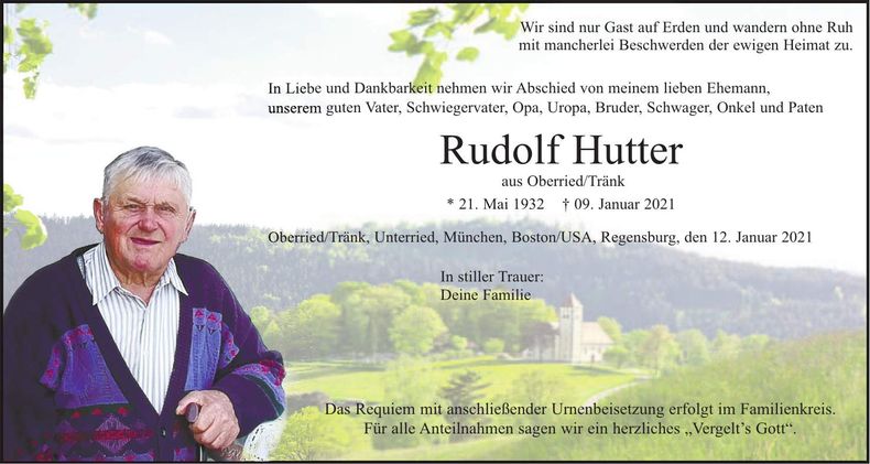 Traueranzeige Rudolf Hutter