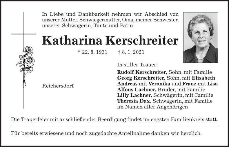 Traueranzeige Katharina Kerschreiter