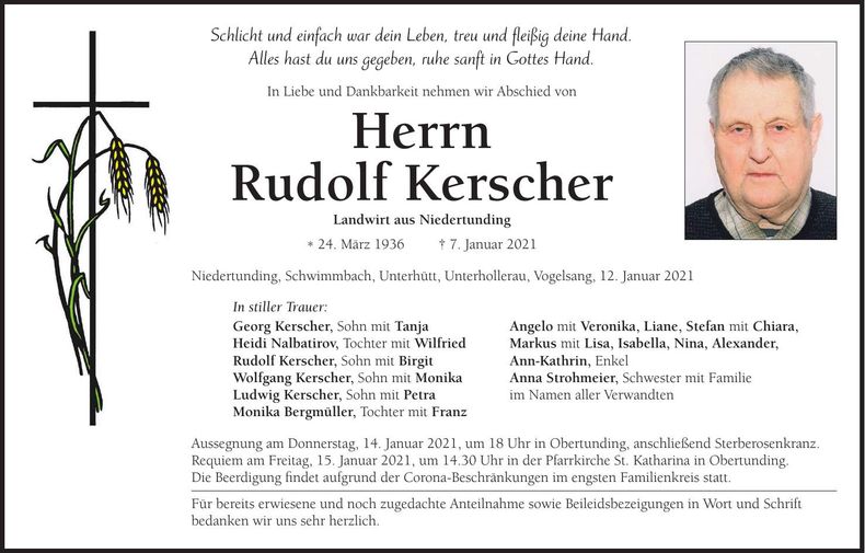 Traueranzeige Rudolf Kerscher