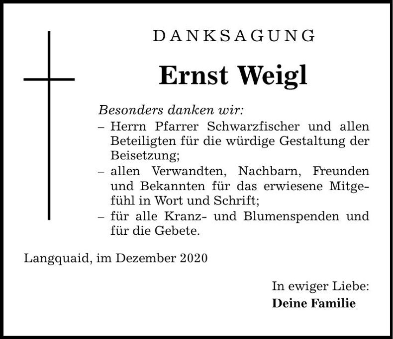 Traueranzeige Ernst Weigl
