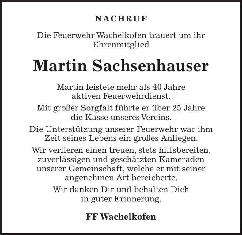 Traueranzeige Martin Sachsenhauser