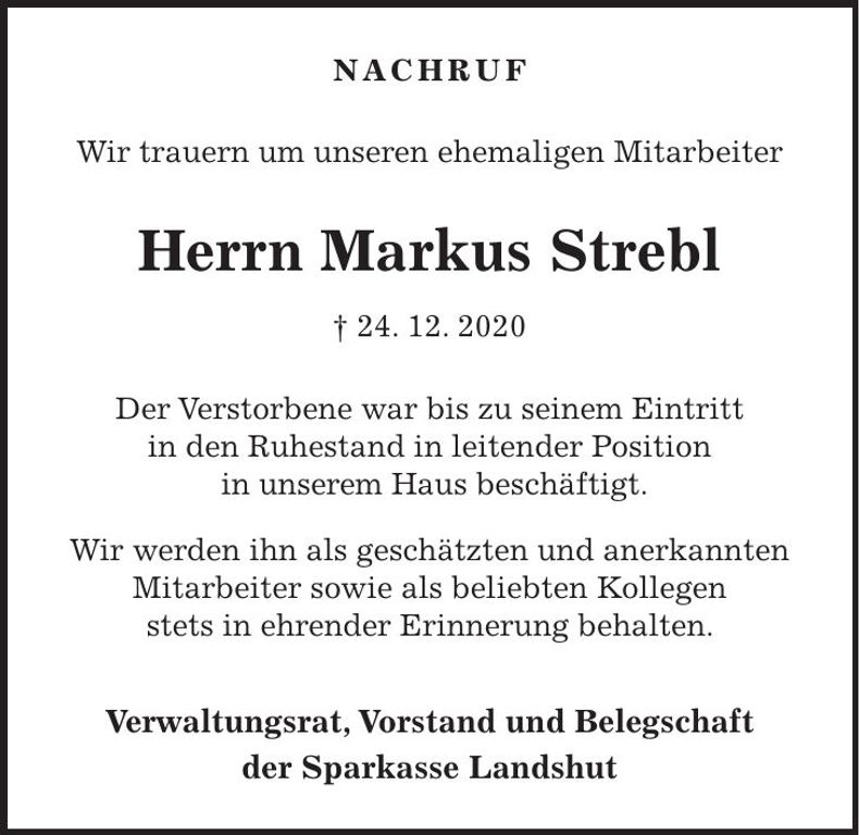 Traueranzeige Markus Strebl