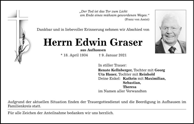 Traueranzeige Edwin Graser