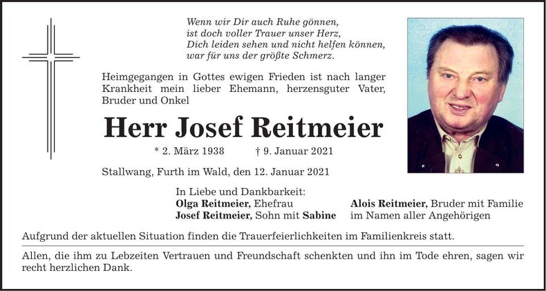 Traueranzeige Josef Reitmeier