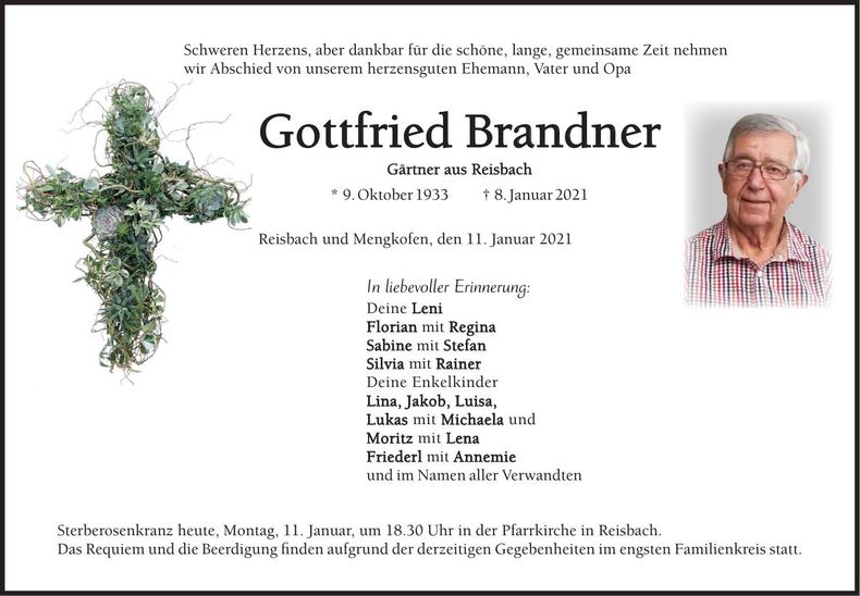 Traueranzeige Gottfried Brandner