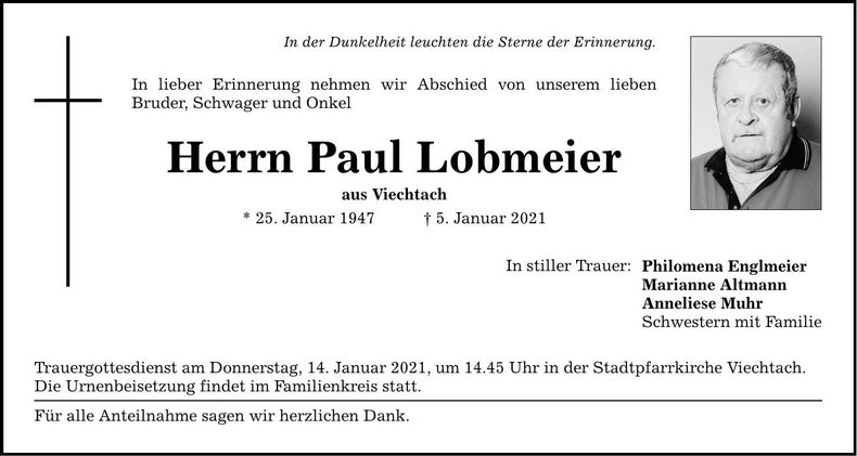 Traueranzeige Paul Lobmeier