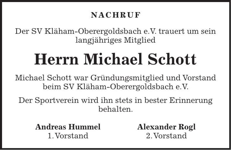 Traueranzeige Michael Schott